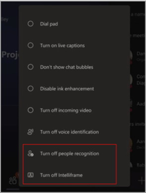 Screenshot of Teams Rooms console where you can turn off people recognition.