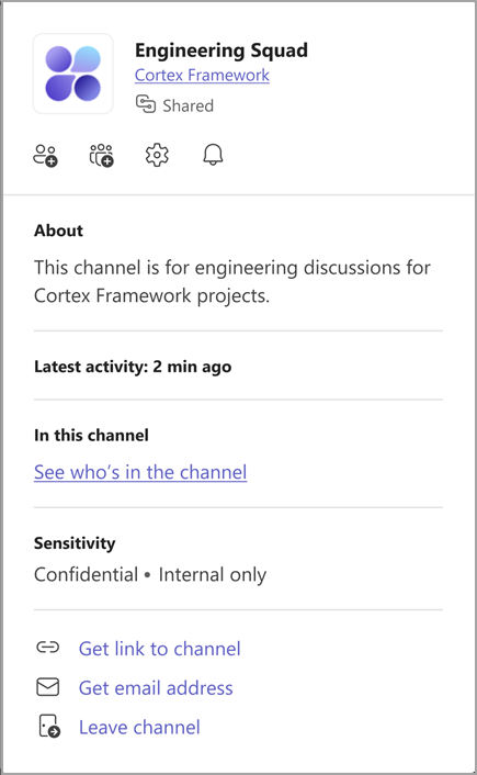 Screenshot of a channel card. Point to a channels name to view its channel card.
