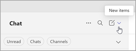 Screen shot of the option to select new items from the combined view. Its on the right, above the list of chats and channels.