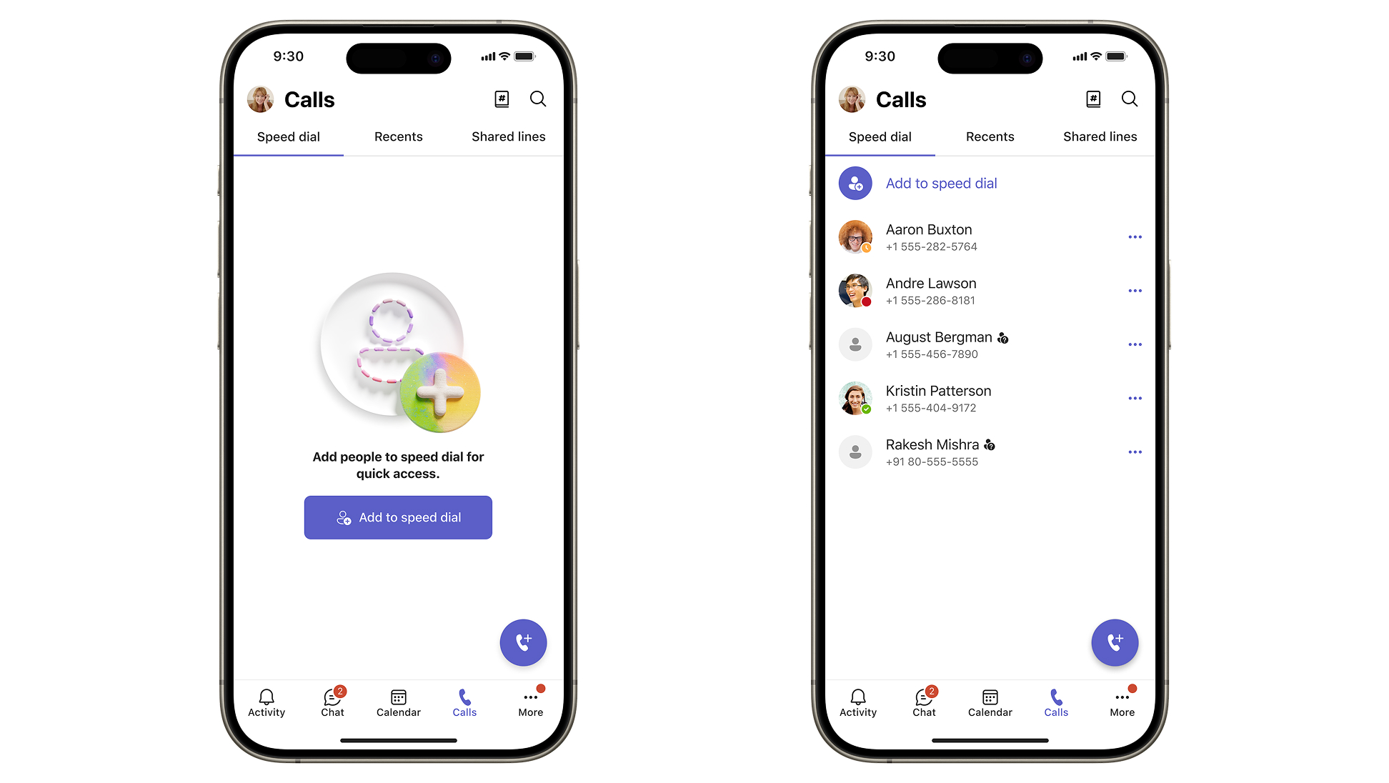 Screenshot of speed dial in Calls app on Mobile.