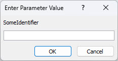 Shows an example of an unexpected Enter Parameter Value dialog box in Access, with an identifier labeled SomeIdentifier, a field in which to enter a value, and OK and Cancel buttons.