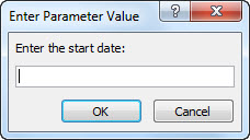 Parameter prompt with the text Enter the start date: