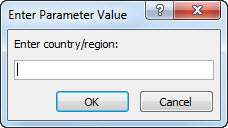 A parameter prompt with the text Enter country/region.