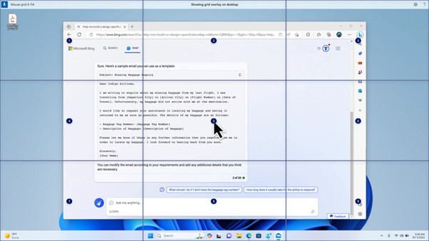 Mouse grid display with numbers on screen