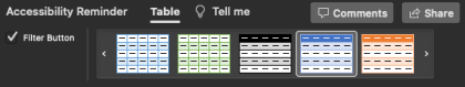 Table Styles group in Excel for Mac