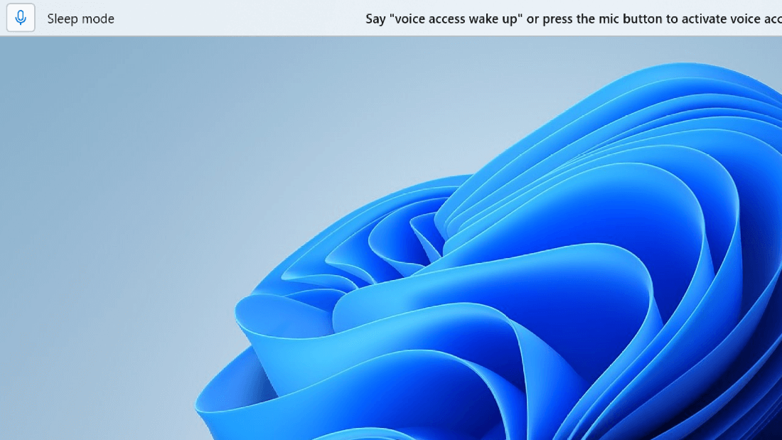 The voice access UI shows the microphone in sleep state with the microphone button not highlighted.
