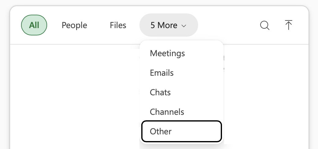 Screenshot of the Copilot in Excel 'Add work content' menu, with 'More' and then 'Other' highlighted.