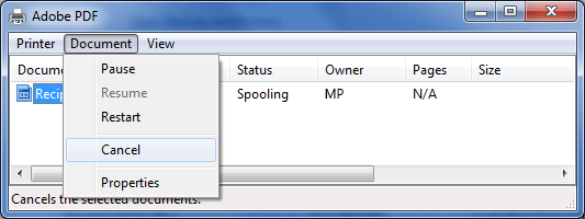On the Document menu, click Cancel.