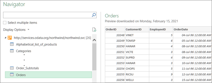 Previewing a related table in Navigator