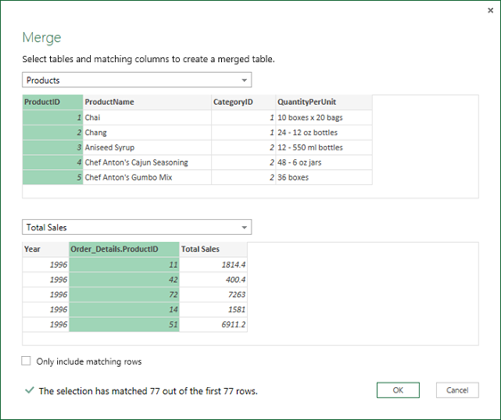 Screenshot that shows the Merge dialog box.