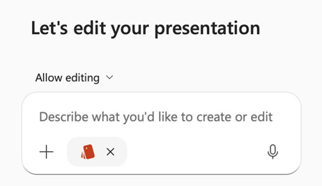 Screenshot of Copilot prompt box with Brand Kit selected in PowerPoint.