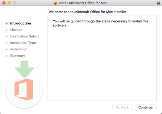 First Mac 2016 installation screen with Continue highlighted