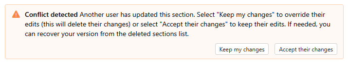 Screenshot that shows conflict Detected warning in Outlook Newsletters