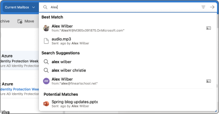 Search bar for Outlook Mac.