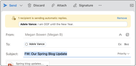 The screenshot shows an example of what the mail tips looks like.