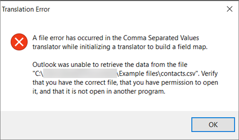 This is the error message that youll get when the .csv file is empty.