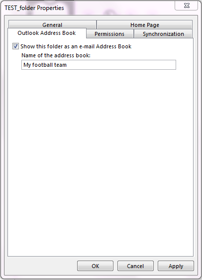 Ensure that the check box for Show this folder as an e-mail Address Book is selected.
