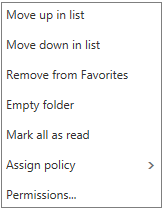 Screenshot that shows the context, or shortcut, menu that appears when you right-click the Mail inbox.