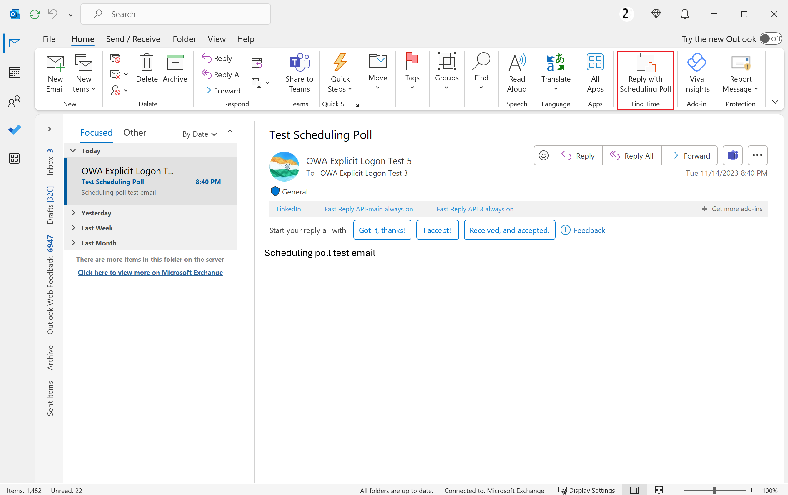 Reply with Scheduling Poll in Mail’s reading pane.