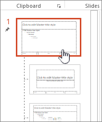 Master slide selected from thumbnail panel