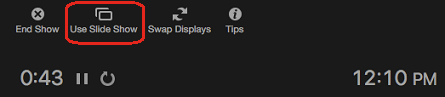Turn off Presenter view during a presentation by selecting Use Slide Show at the top of the Presenter view window.