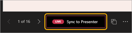 Screenshot of a slide navigation with red LIVE Sync to Presenter button highlighted.