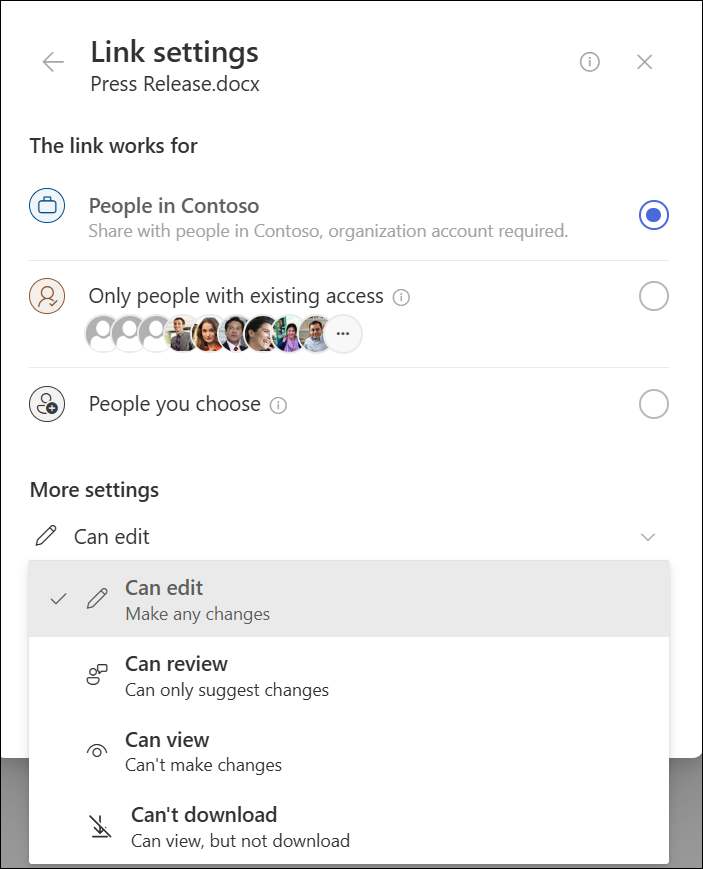Screenshot of the copy link settings icon highlighted.