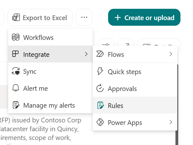 Screenshot that shows Create a rule to automate a list in SharePoint.