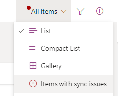 Select the Items with sync issues option from the Switch view options menu.