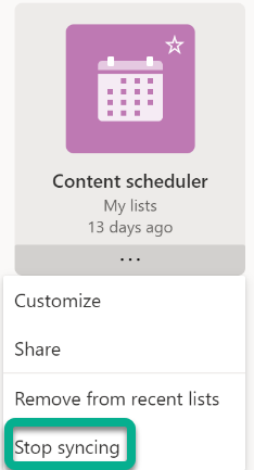 Select Stop syncing on the menu.