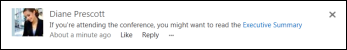 A newsfeed post with a link to a SharePoint document