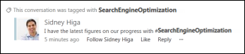 A newsfeed conversation associated with a tag