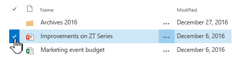 Select a file by clicking the check mark to the left of the name