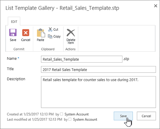 Edit a list templates properties