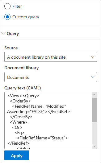 Custom query settings