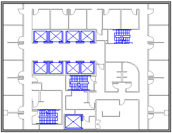 Floor plan showing offices, stairwells, elevators