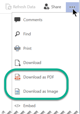 In Viewing mode, the Download options are available at the top of the window on the ellipsis menu.