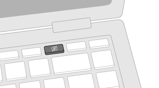 Shows the keyboard key that turns off the camera. Its in the top row and its the third key from the right edge.