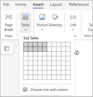 Inserting table