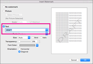 In the Insert Watermark box, click Text
