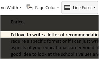 Screenshot of line focus. the majority of the email is darkened making only one line of text clear to read.