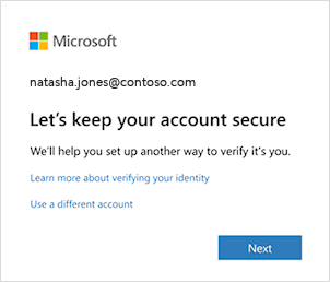 Pop-up window showing Lets keep your account secure message when signing in.