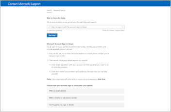 Screenshot showing the sign-in helper starting screen