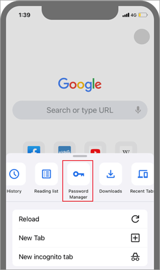 Andoid Chrome Passwords command location.