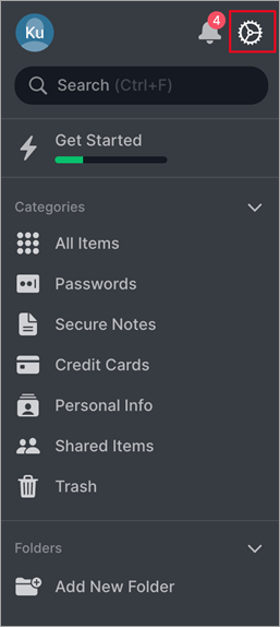 The settings button of NordPass.