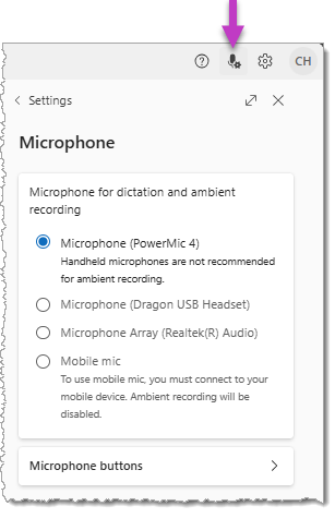 Screenshot of the Microphone settings screen.