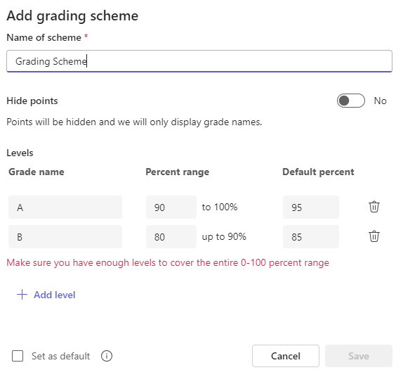 add grading scheme