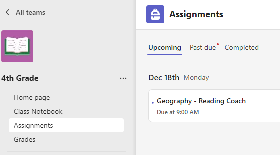 Screesnshot that shows assignments