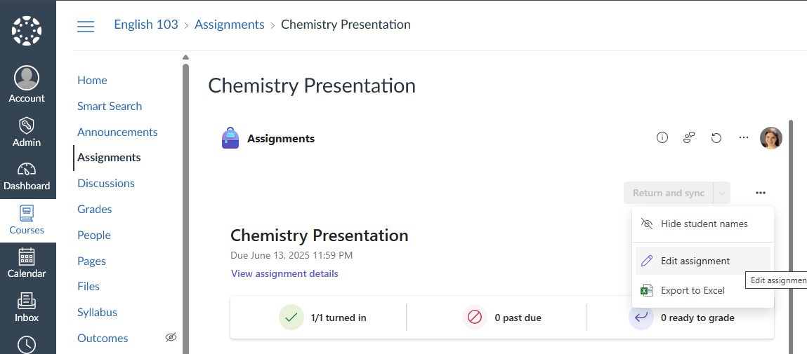 Edit an Assignment in Canvas