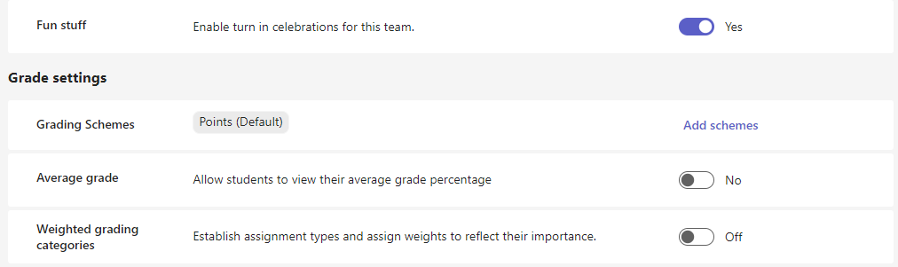 grade settings